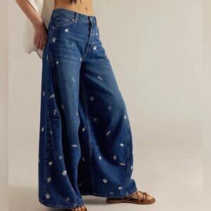 Free People Westward Demi Jean Womens 28 Boho Y2K Nautical Seashell Baggy